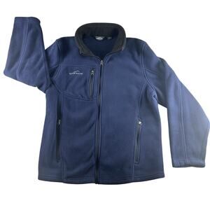Eddie Bauer Men’s Large Fleece Jacket, Blue, Super Soft, Chest and Front Pockets